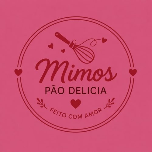 Selo da Mimos Pão Delícia: batedor, corações e a frase feito com amor